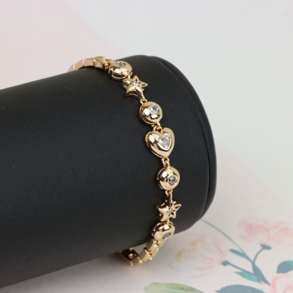"Rose Gold Star & Heart Charm Bracelet with Crystal Accents, XPBL0942